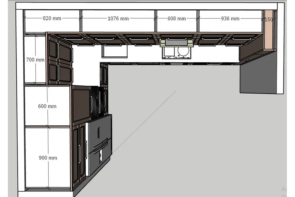 Размеры шкафов кухни сверху