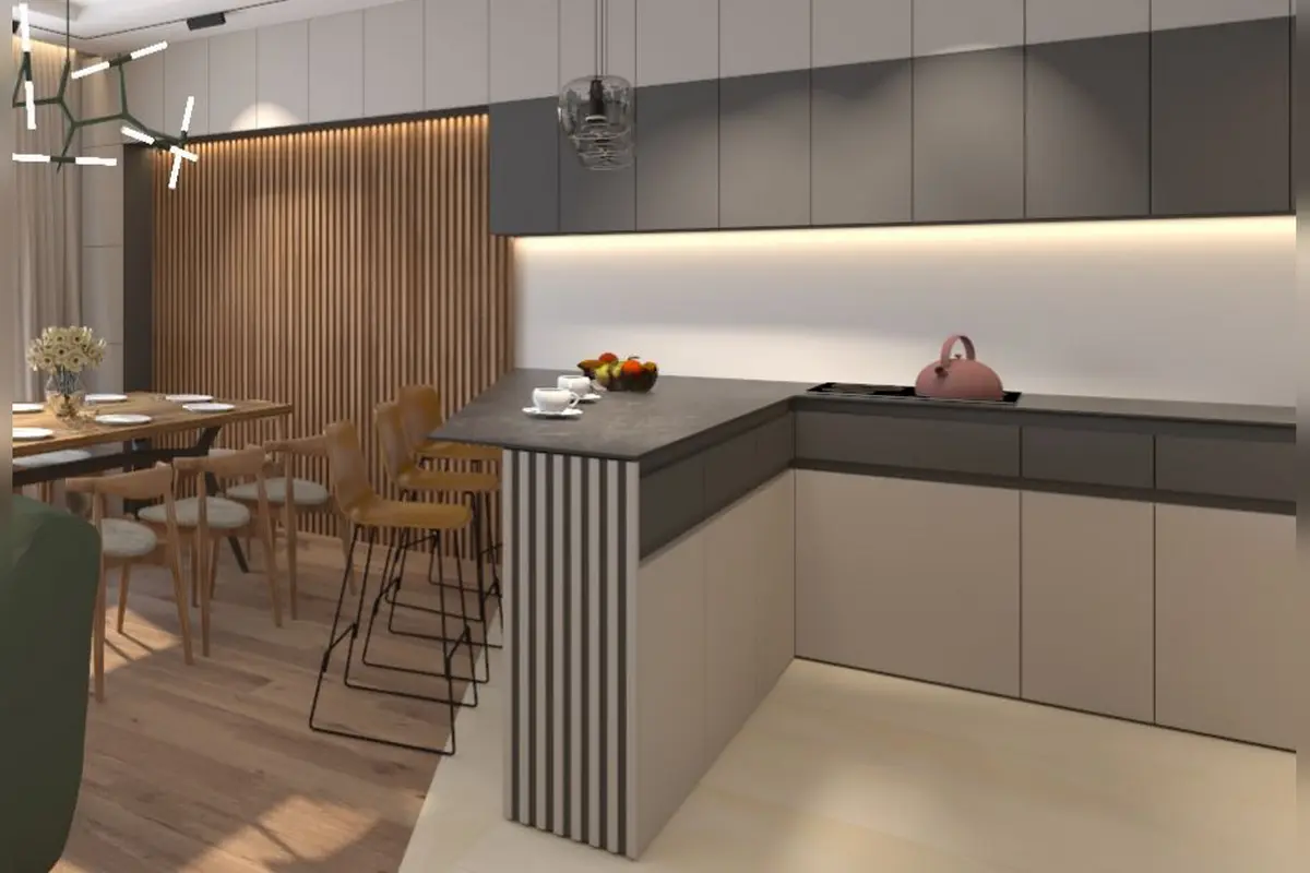 дизайн интерьера светлой кухни-гостиной