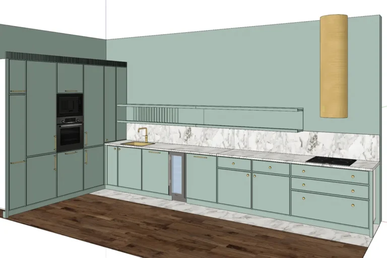 Зеленая кухня-гостиная 3D модель