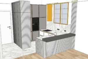 Белая кухня-прихожая с латунью - 3D модель