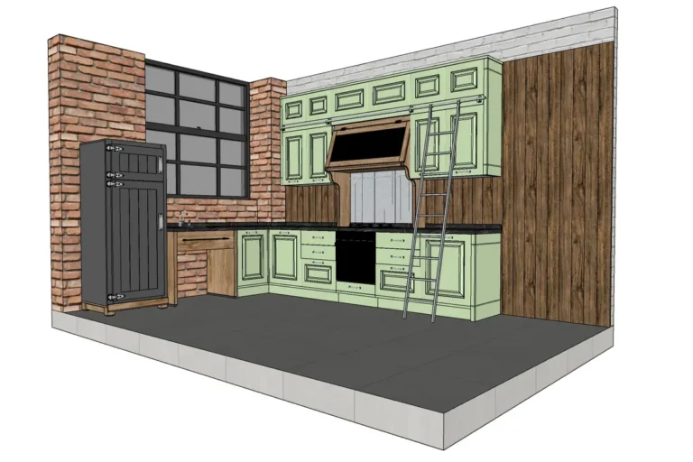 Классическая кухня с лестницей 3D модель - обложка