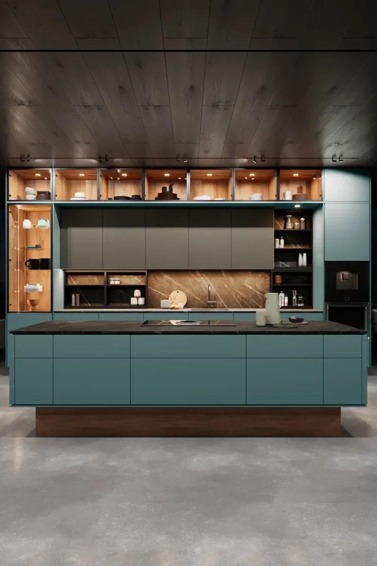 Дизайн современной бирюзовой кухни JG Спацио в минималистичном стиле