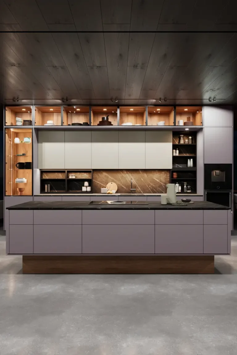 Дизайн современной фиолетовой кухни JG Спацио в минималистичном стиле