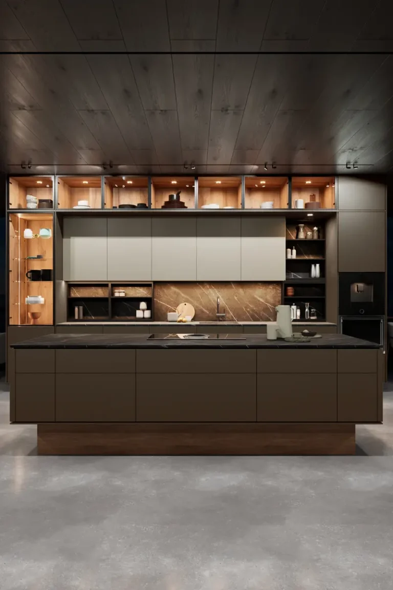 Дизайн современной коричневой кухни JG Спацио в минималистичном стиле
