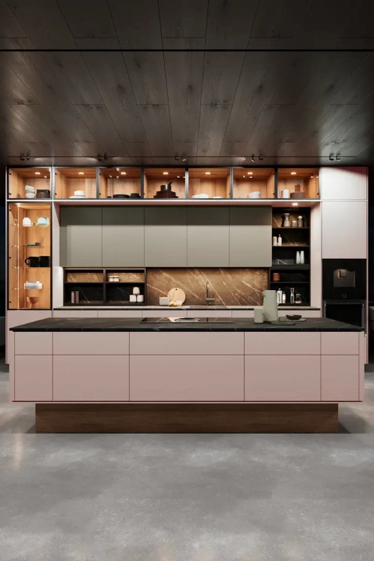 Дизайн современной розовой кухни JG Спацио в минималистичном стиле