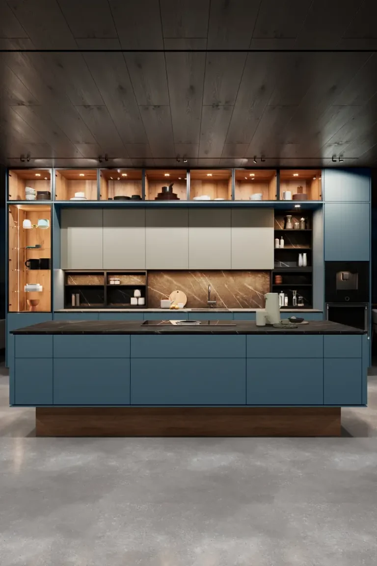 Дизайн современной синей кухни JG Спацио в минималистичном стиле