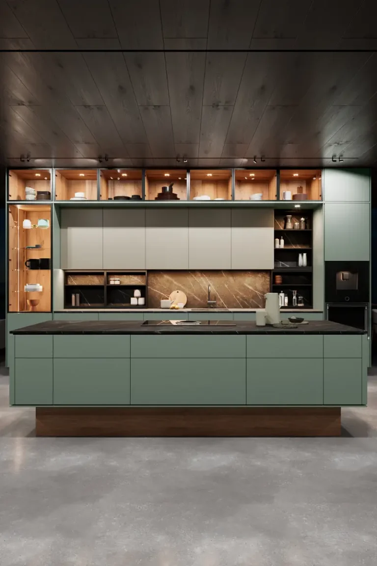 Дизайн современной зеленой кухни JG Спацио в минималистичном стиле