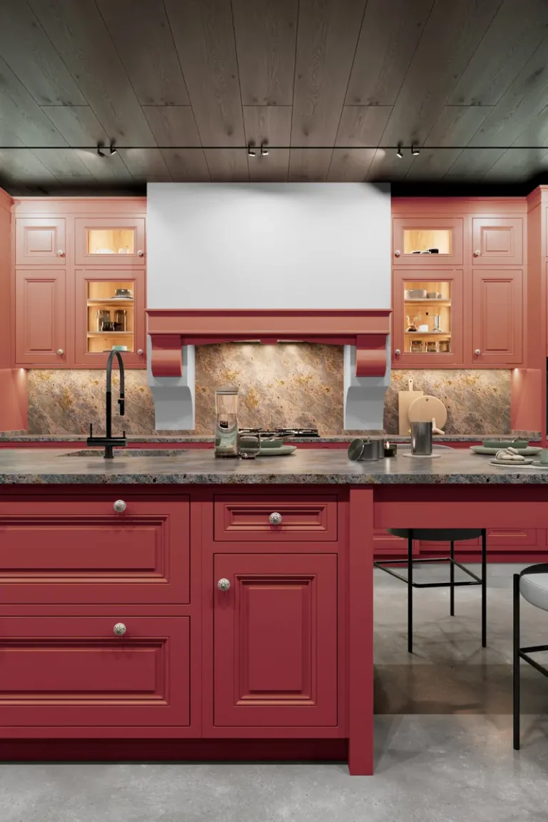 Красная кухня JG Меган Йорк в неоклассическом стиле