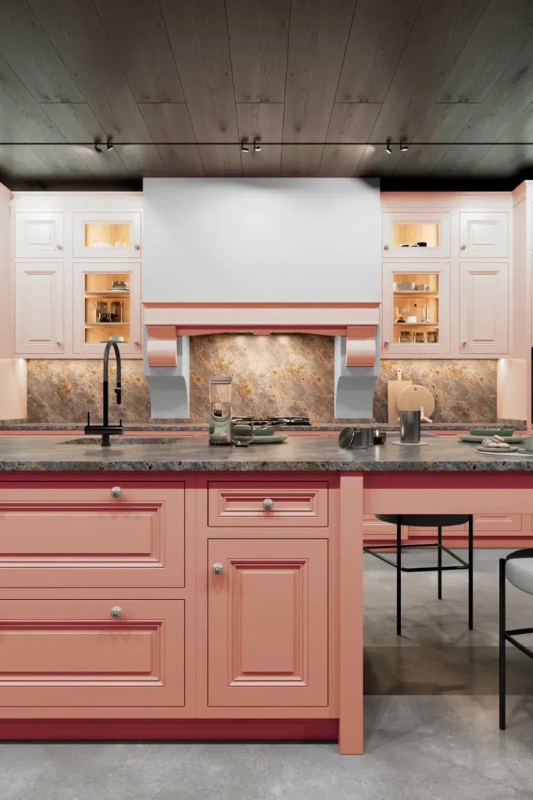 Розовая кухня JG Меган Йорк в неоклассическом стиле
