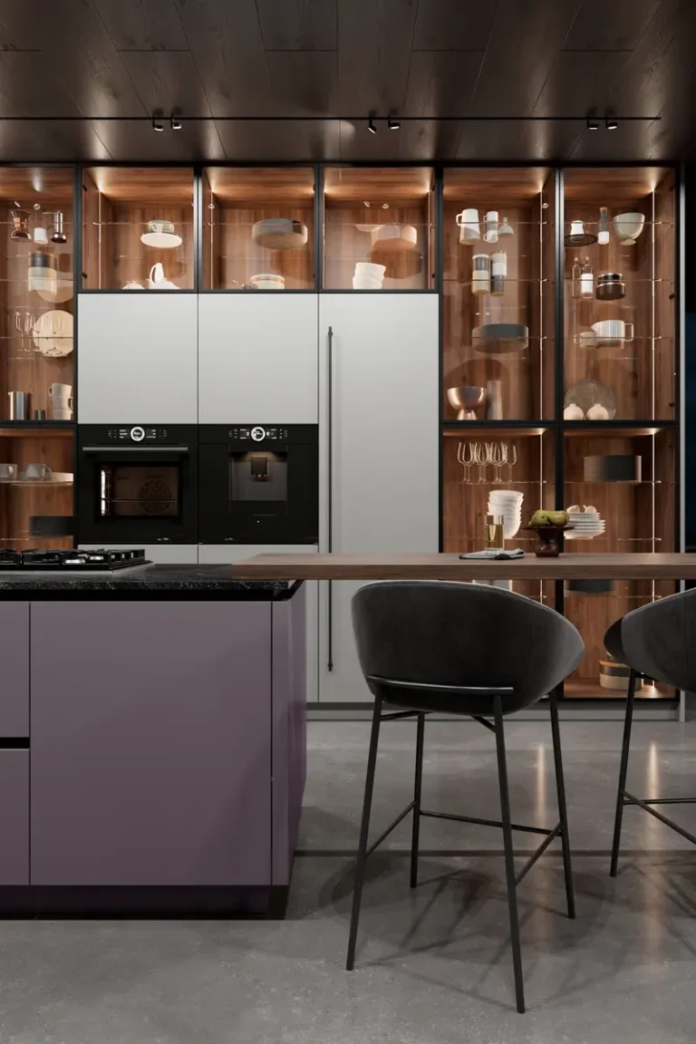 Современная фиолетовая кухня JG Нео в стиле минимализм