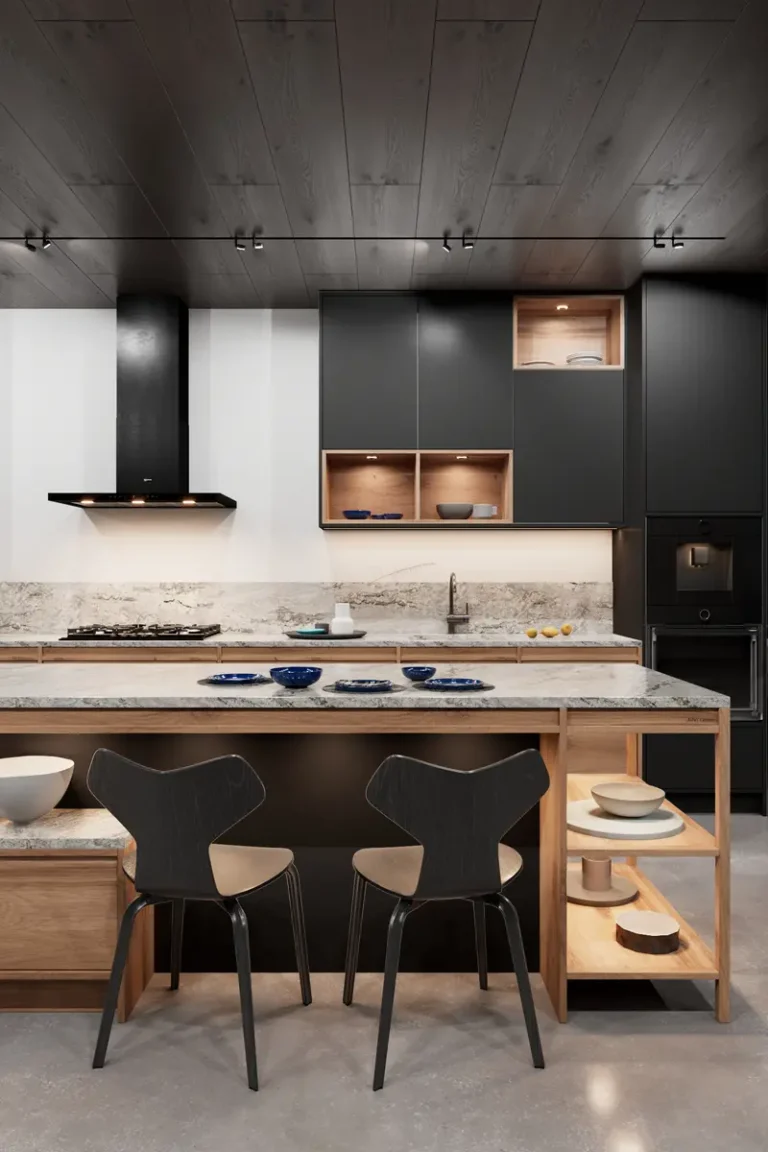 Дизайн современной черной кухни JG Феникс в стиле модерн
