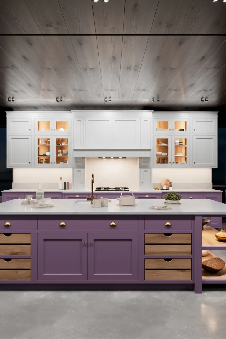 Дизайн современной фиолетовой кухни JG Шейкер Йорк в неоклассическом стиле