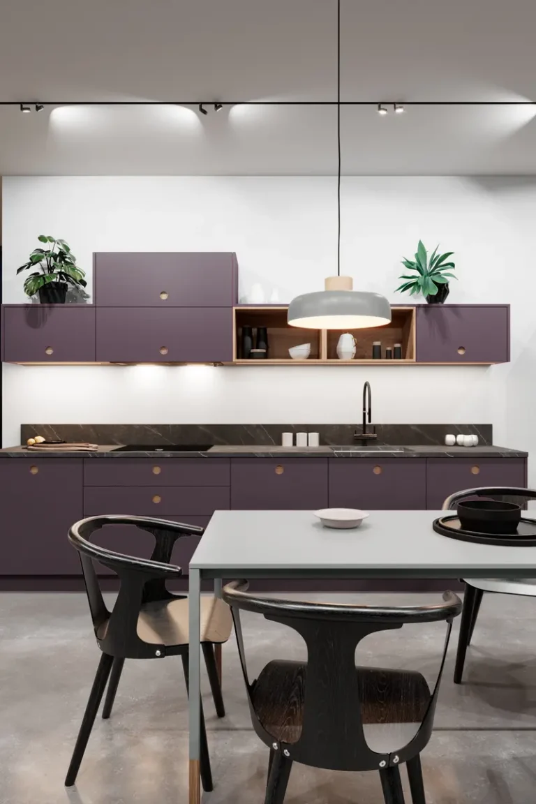 Дизайн современной фиолетовой кухни JG Юнит в стиле модерн