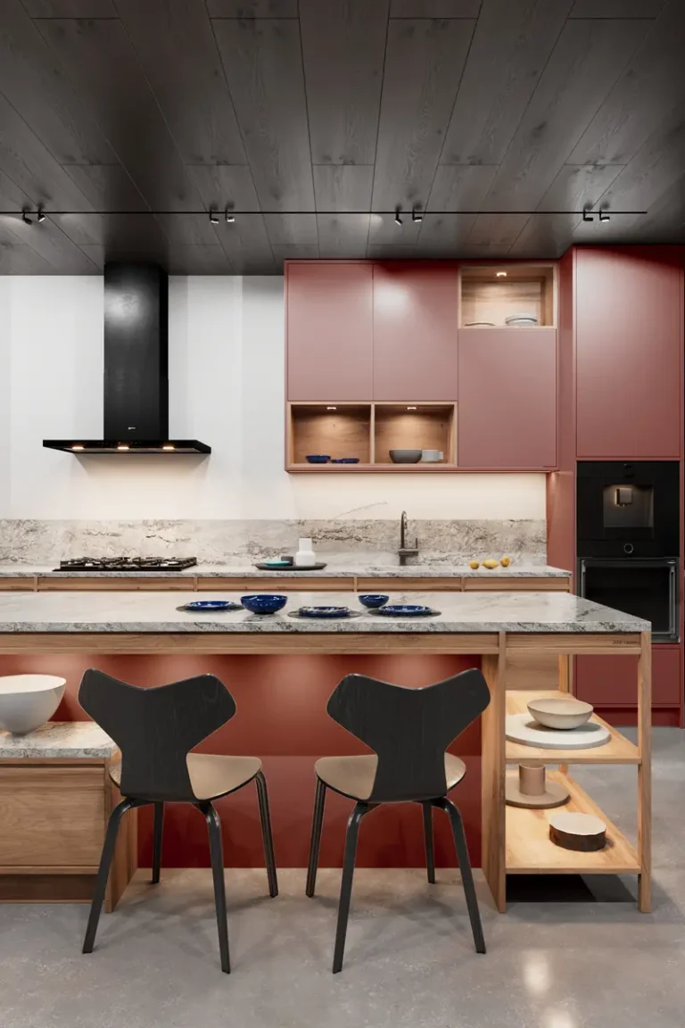 Дизайн современной красной кухни JG Феникс в стиле модерн