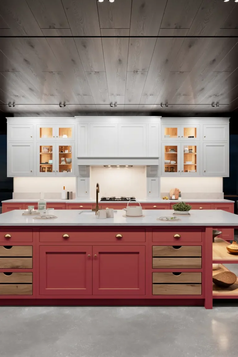 Дизайн современной красной кухни JG Шейкер Йорк в неоклассическом стиле