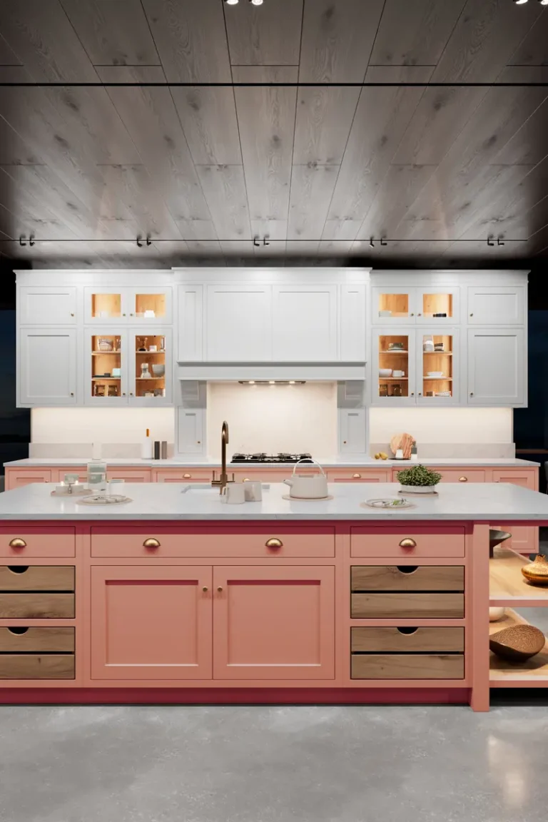 Дизайн современной розовой кухни JG Шейкер Йорк в неоклассическом стиле