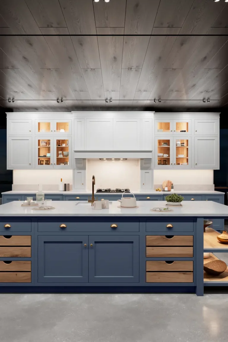 Дизайн современной синей кухни JG Шейкер Йорк в неоклассическом стиле
