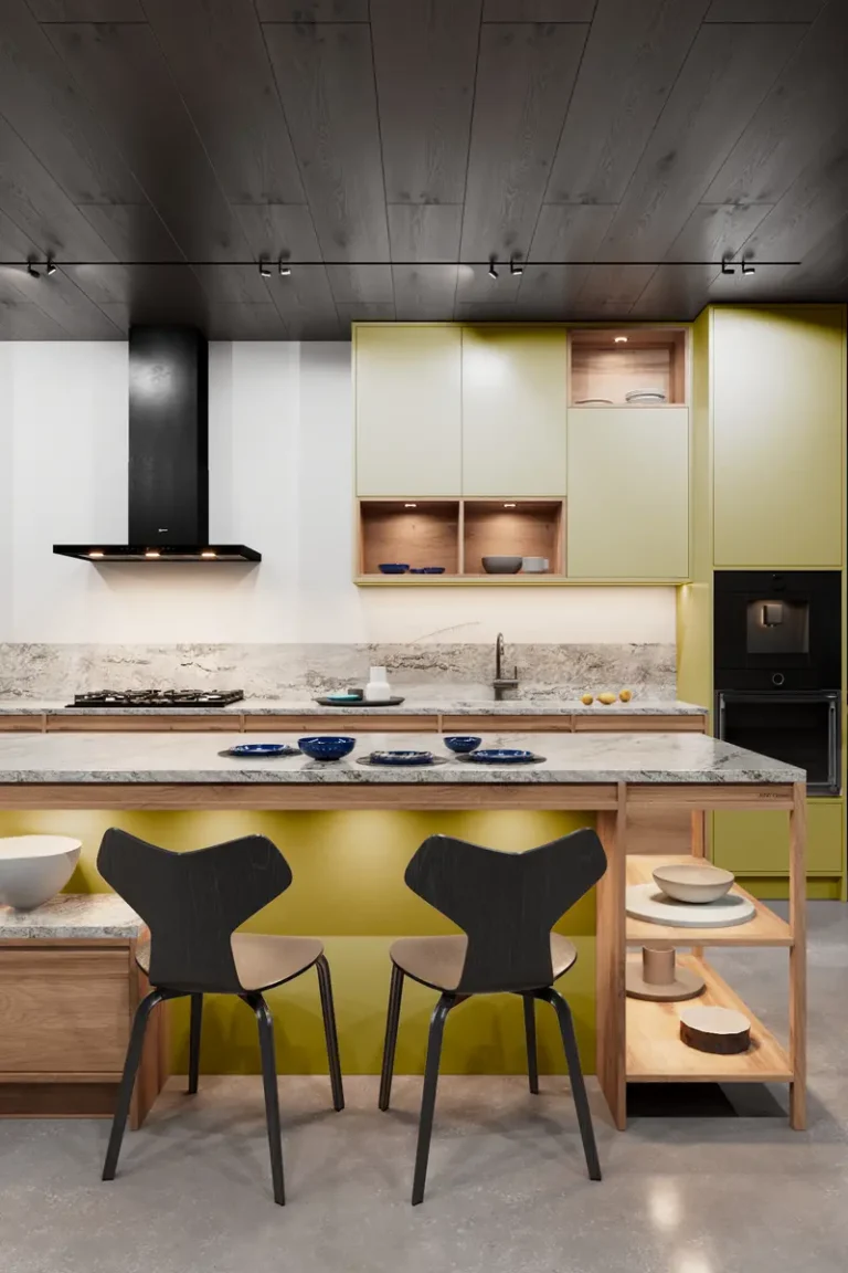 Дизайн современной зеленой кухни JG Феникс в стиле модерн